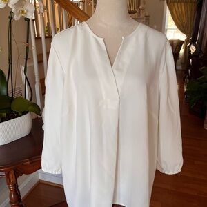 J. Jill White Split V-Neck Long Sleeve Blouse